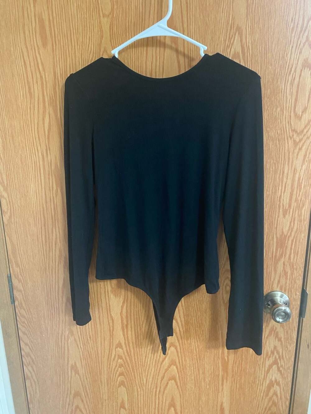 Mod On Trend Ribbed Long Sleeve Cut-Out Back Bodysuit Black Size Large